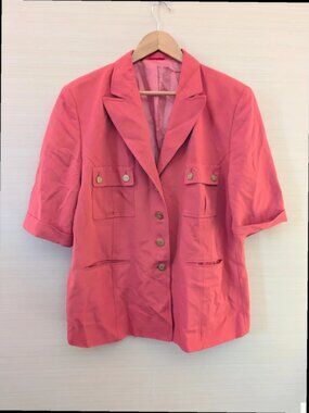 Vintage Coral Short Sleeve Blazer Gold Button Tailored Smart UK Size 20